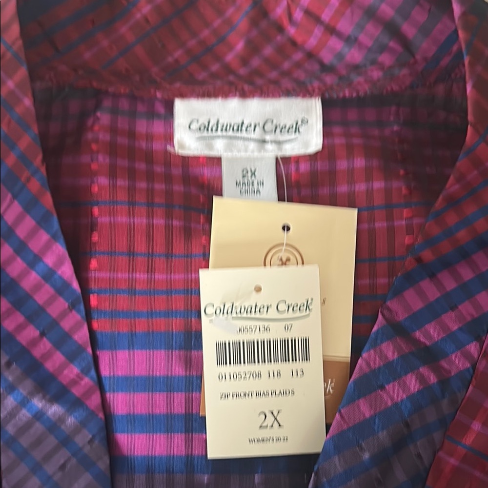 Coldwater Creek NWT Plaid Zip Front Long Sleeve Silk Jacket Coat **Size 2X** 🌺🌺 - Picture 5 of 5